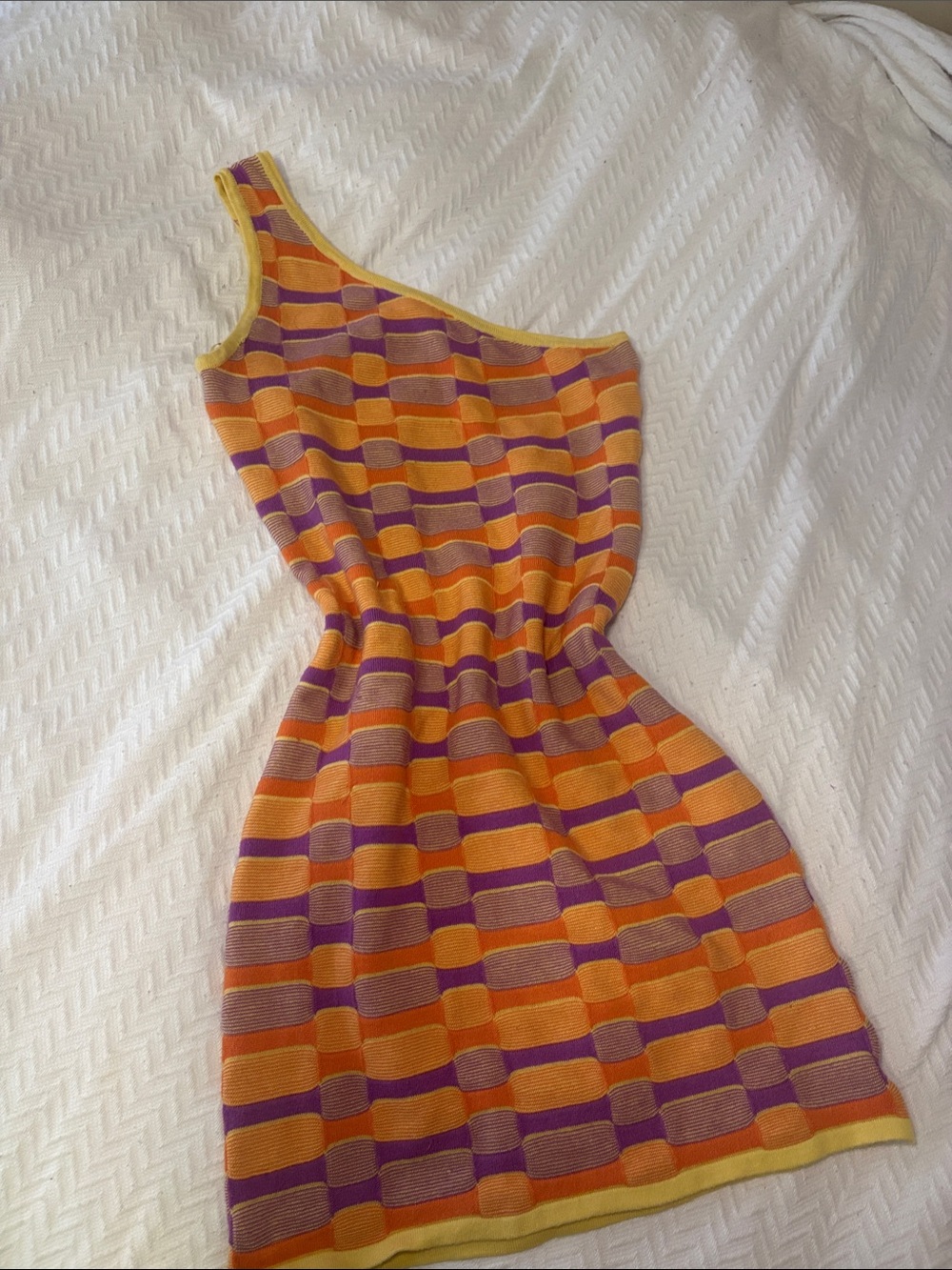 Cotton On One-Shoulder Striped Dress in Orange & Purple